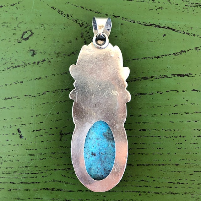 Turquoise Pendant w Coral and Floral Details |Yellowstone Collection Turquoise Necklace Objects of Beauty 