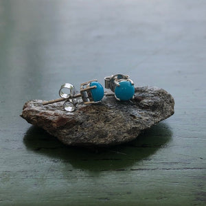 Turquoise Sterling Silver Stud Earrings | Yellowstone Collection Turquoise Earrings Objects of Beauty Southwest 