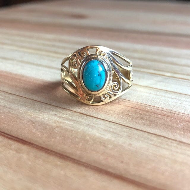 Turquoise w Soft Spider Vein Matrix Oval Cabochon Ring ~ One of a Kind Size 8.5 | Yellowstone Spirit Ring Objects of Beauty Southwest 