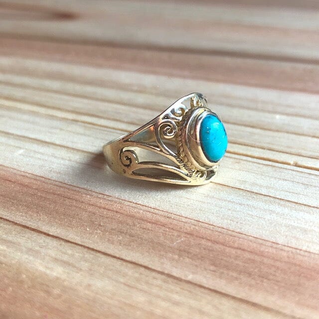 Turquoise w Soft Spider Vein Matrix Oval Cabochon Ring ~ One of a Kind Size 8.5 | Yellowstone Spirit Ring Objects of Beauty Southwest 