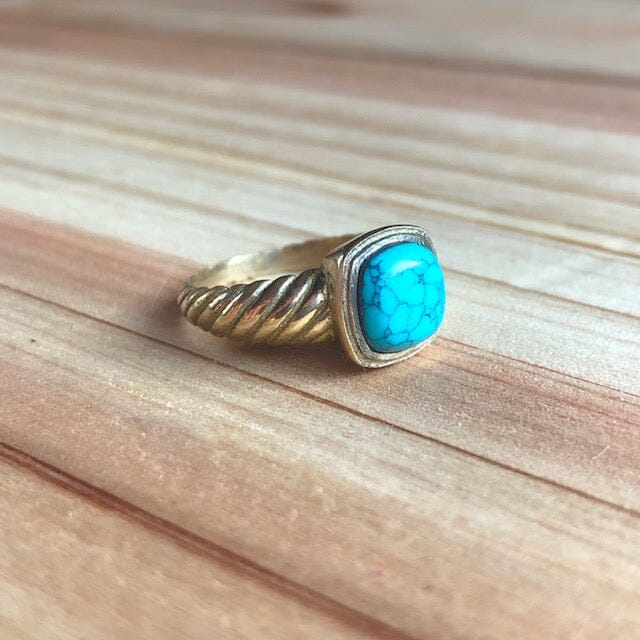 Turquoise w Soft Spider Vein Matrix Ring ~ One of a Kind Size 7 | Yellowstone Spirit Ring Objects of Beauty Southwest 
