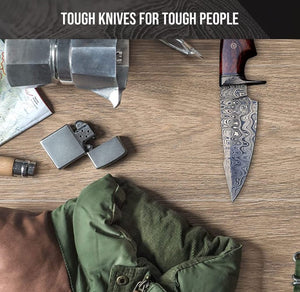 Walnut Damascus Bushcraft Knife | Yellowstone Spirit Southwestern Collection | BigCat Knives | Ready to hunt!