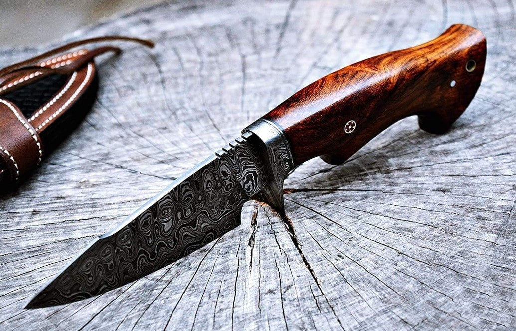 Walnut Damascus Bushcraft Knife | Yellowstone Spirit Southwestern Collection |  BigCat Knives  | Great Hunting Knife