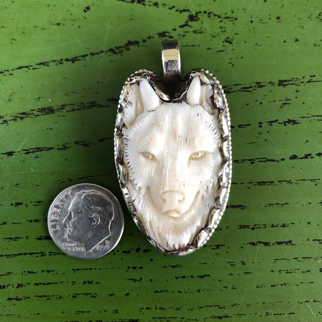 Wolf Pendant Necklace | Carved Bone | Yellowstone Collection Wolf Necklace Objects of Beauty 