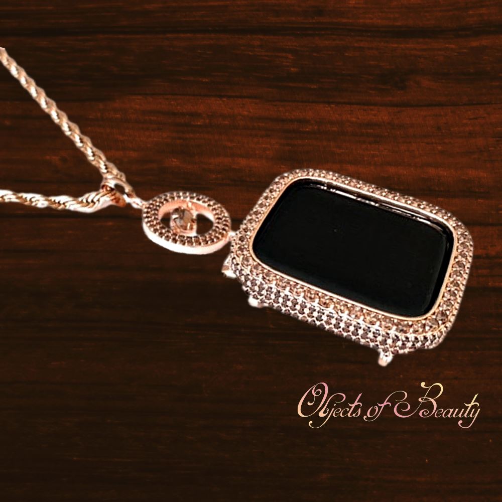 Yasmine Rose Gold Coffee CZ Apple Watch Convertible Crystal Pendant Necklace Wrist Bezel Apparel & Accessories EMJ 