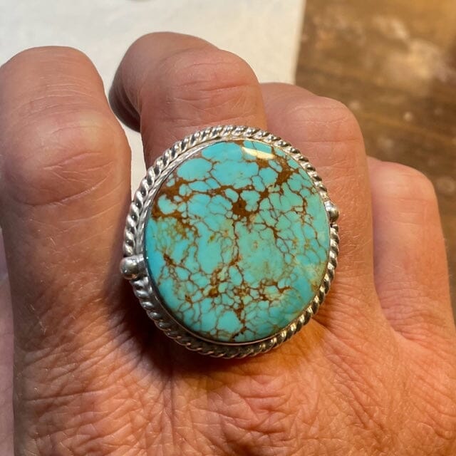 Yellowstone Man's Kingman Turquoise Round Ring | Yellowstone Spirit Southwestern Collection Turquoise Ring Objects of Beauty Southwest 