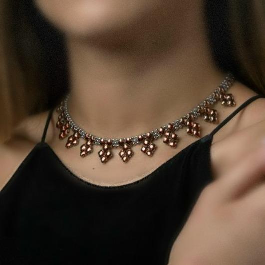 ZuZu Stainless Steel Rose Titanium Necklace | SG Liquid Metal SS Rose Necklaces Sergio Gutierrez Liquid Metal Jewelry 